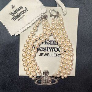 Vivienne Westwood Bas Relief Three Row Pearl embellished Necklace